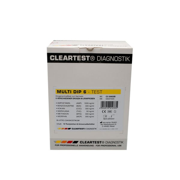 CLEARTEST Multi Dip Drogen Urintest Nachweis von 6 Drogen in Urinproben 10 St