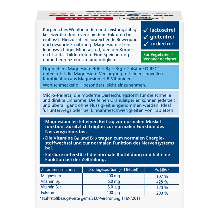 Doppelherz aktiv Magnesium 400 + B6 + B12 + Folsäure Direkt 40 St