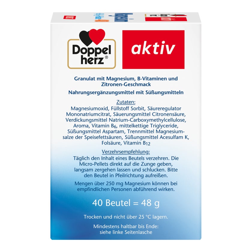 Doppelherz aktiv Magnesium 400 + B6 + B12 + Folsäure Direkt 40 St