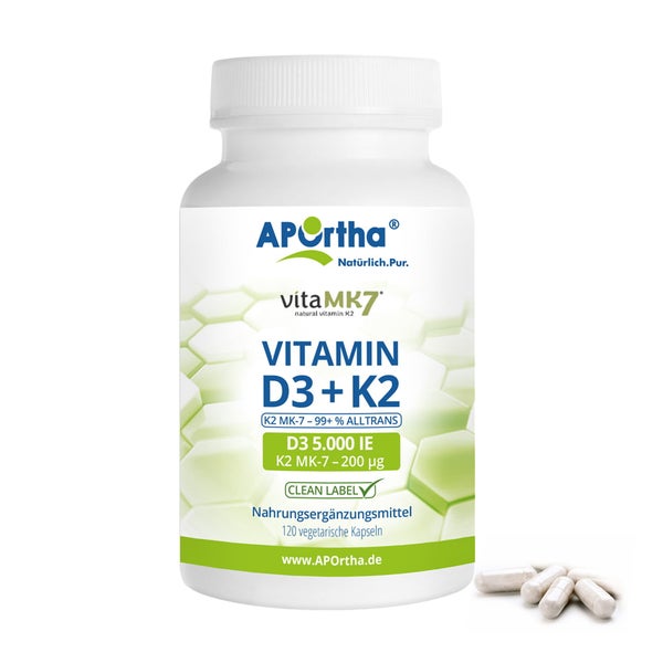 APOrtha® Vitamin D3 5.000 IE + Vitamin K2 vitaMK7® 200 µg - vegetarische Kapseln 120 St