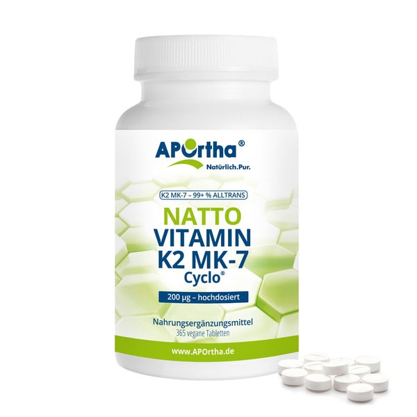 APOrtha® Natto Vitamin K2 MK-7 Cyclo® 200 µg - vegane Tabletten - Menaquinon - BIG BOX 365 St
