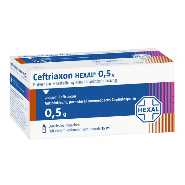 CEFTRIAXON HEXAL 0,5 g Pulver z.Herst.e.Inj.-Lsg. 10 St