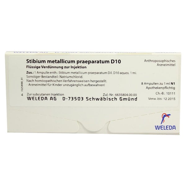 Stibium Metallicum Praeparatum D 10 Ampu 8X1 ml