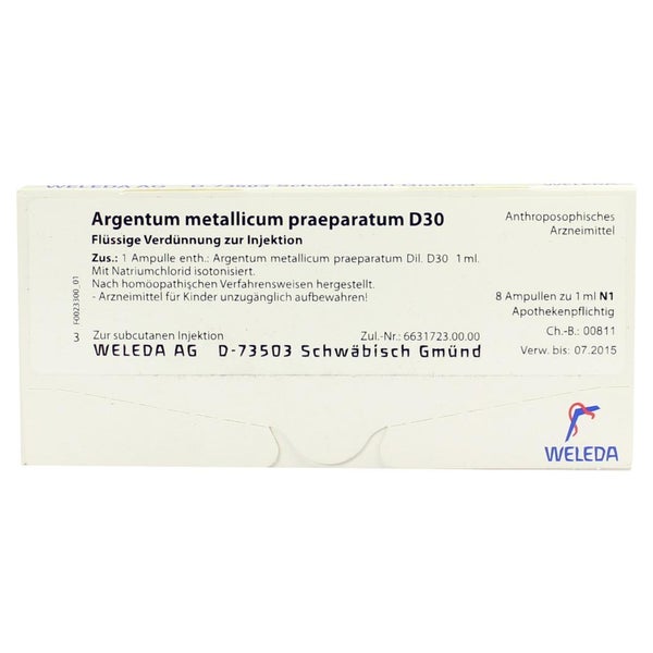 Argentum Metallicum Praeparatum D 30 Amp 8 St