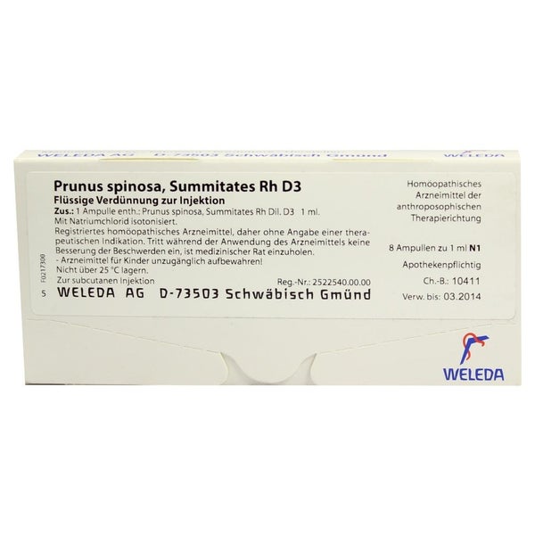 Prunus Spinosa Summitates Rh D 3 Ampulle 8X1 ml