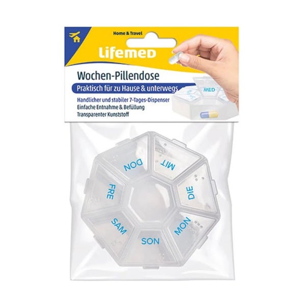 Lifemed Wochen-Pillendose mit 7 Fächern Wochendispenser 7,5 x 7,5 x 1,7 cm 1 St