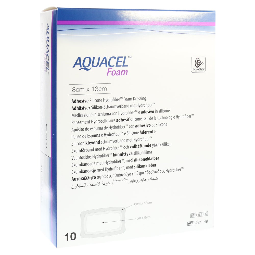 Aquacel Foam Adhäsiv 8x13 cm Verband 10 St