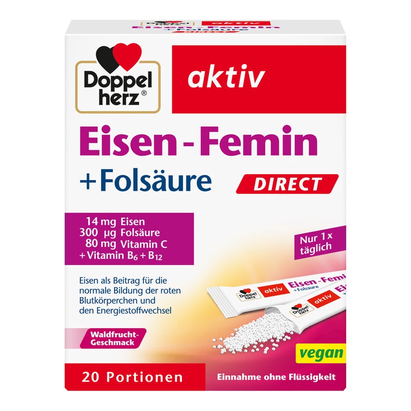 Doppelherz aktiv Eisen-Femin Direct mit Vitamin C + B6 + B12 + Folsäure 20 St