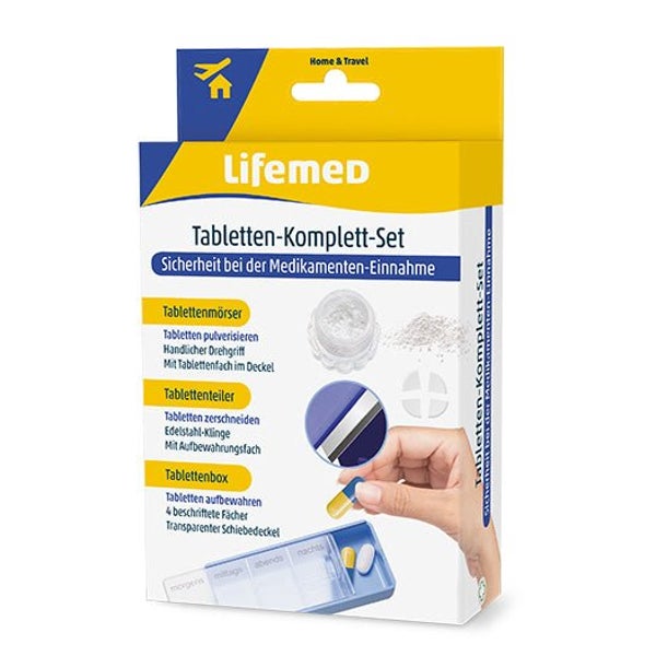 Lifemed 3 in 1 Set Tabletten-Komplett-Set (Tablettenmörser, Tablettenteiler und Tablettenbox) 3 St