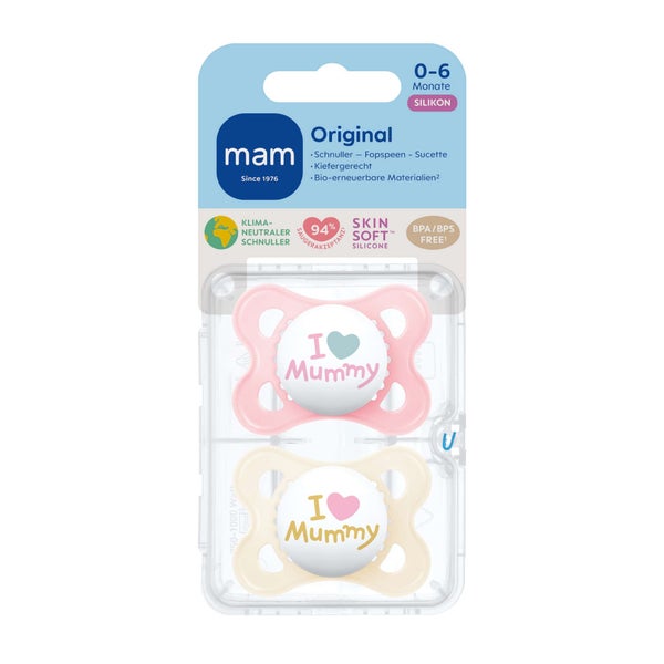 MAM Original Silikon 0-6 Monate I love M 2 St