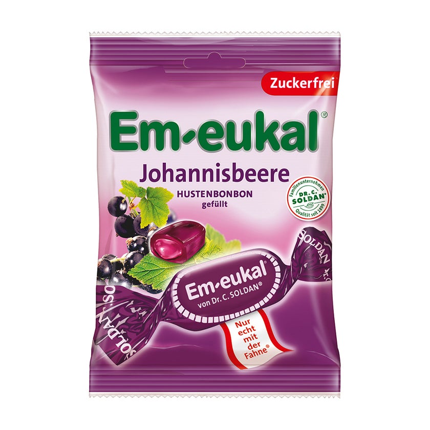 EM Eukal Bonbons Johannisbeere gefüllt zuckerfrei 75 g