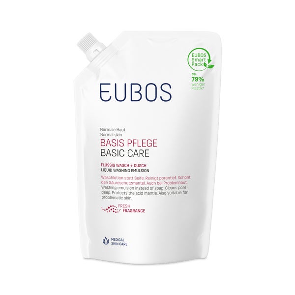 EUBOS Basis Pflege Flüssig Wasch + Dusch, Rot, Nachfüllbeutel 400 ml