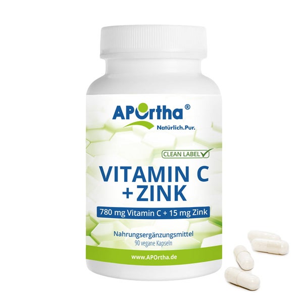 APOrtha® Vitamin C 780 mg Plus 15 mg Zink - vegane Kapseln 90 St