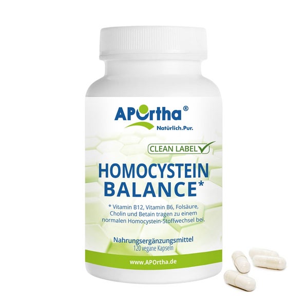 APOrtha® Homocystein Balance mit Vitamin B12, B6, Folsäure (5-MTHF), Cholin, Betain - vegane Kapseln 120 St