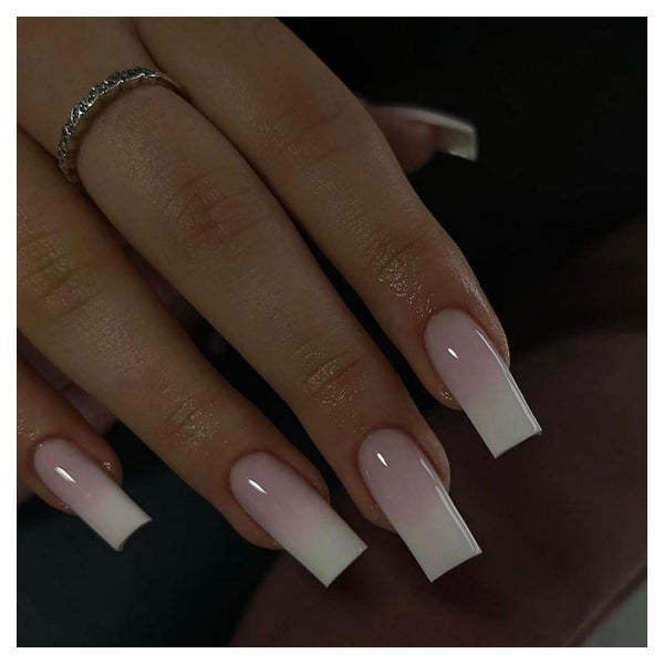 Künstliche Nägel lang Square rosa weiß Verlauf 24er Set mit 1 St