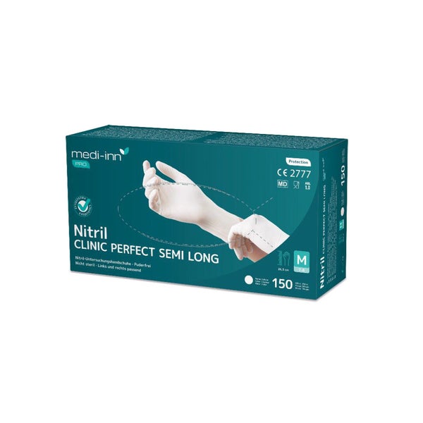Medi-Inn PRO Clinic-Perfect Semi Long Nitril-Einmalhandschuhe, puderfrei, weiß, Gr. M 1500 St