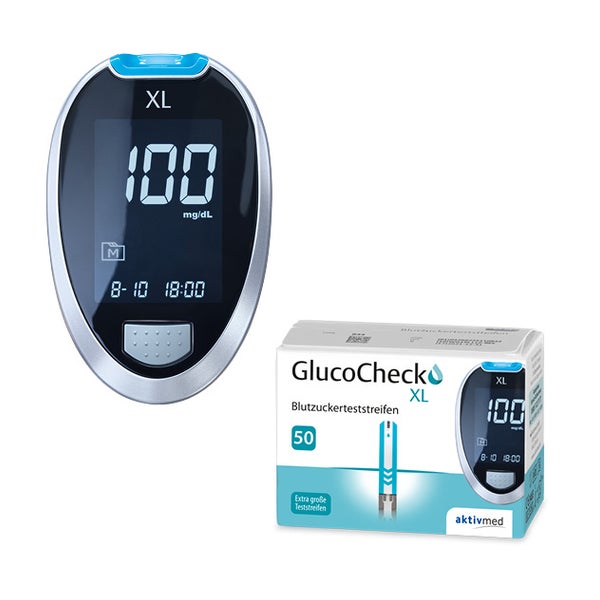 GlucoCheck XL Set [mg/dl] mit 60 Teststreifen zur Kontrolle des Blutzuckers 1 mg