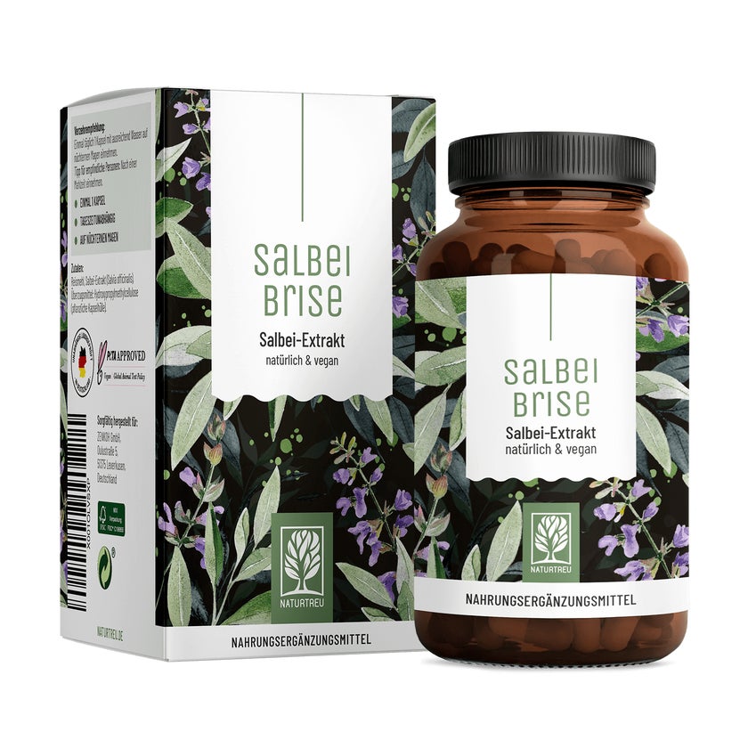 Salbei hochdosiert - 6000 mg Salbei-Extrakt pro Tagesdosis - SALBEIBRISE - 120 vegane Kapseln - NATURTREU® 120 St