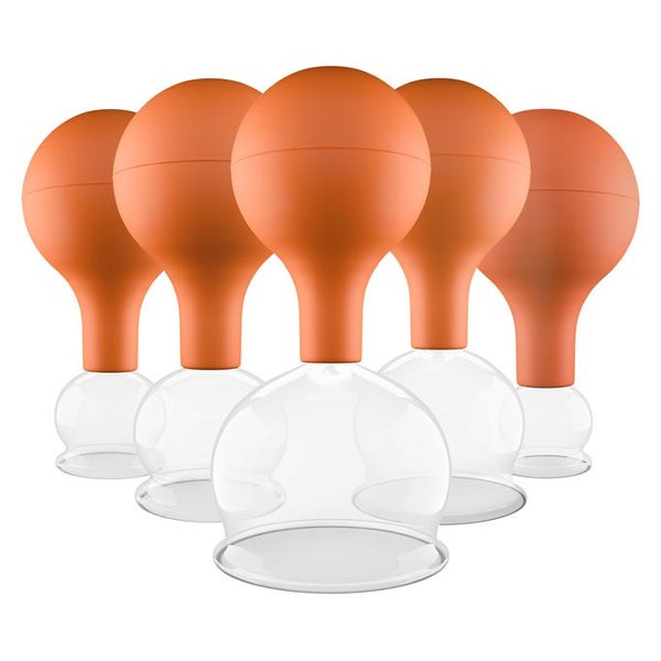 Pulox Schröpfgläser Set aus Echtglas - 5x Schröpfglas mit Saugball, verschiedene Größen in Braun 5 St
