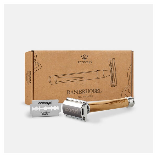 Olivenholz Rasierhobel für Damen & Herren - inkl. 10 Klingen