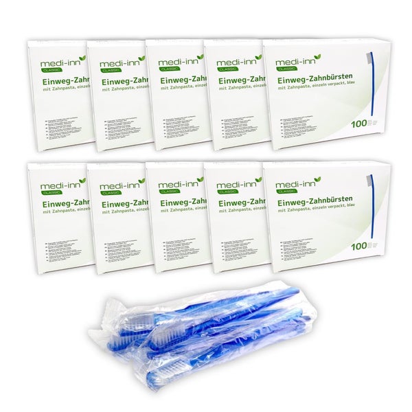 Medi-Inn Einmalzahnbürsten mit Zahnpasta, einzeln hygienisch verpackt, blau 10x100 St