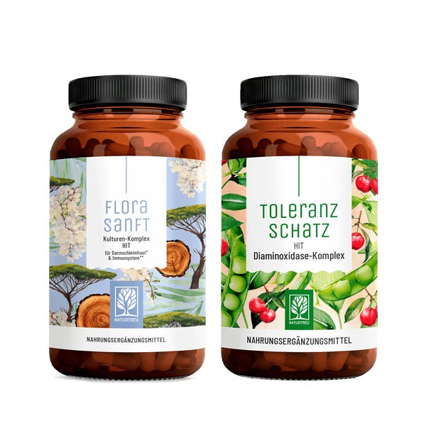 Histaminintoleranz Wohlfühl Paket: HIT Diaminoxidase & Bakterienkulturen für den Darm in einem veganen Bundle - FLORASANFT & TOLERANZSCHATZ - NATURTREU®  g