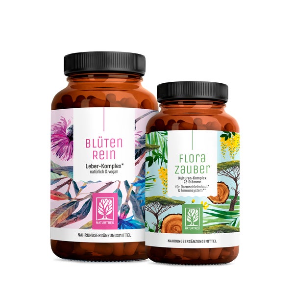 FLORAZAUBER BLÜTENREIN Paket: Bakterienkulturen für den Darm & Mariendistel, Artischocke + Cholin in einem veganen Bundle - NATURTREU®  g