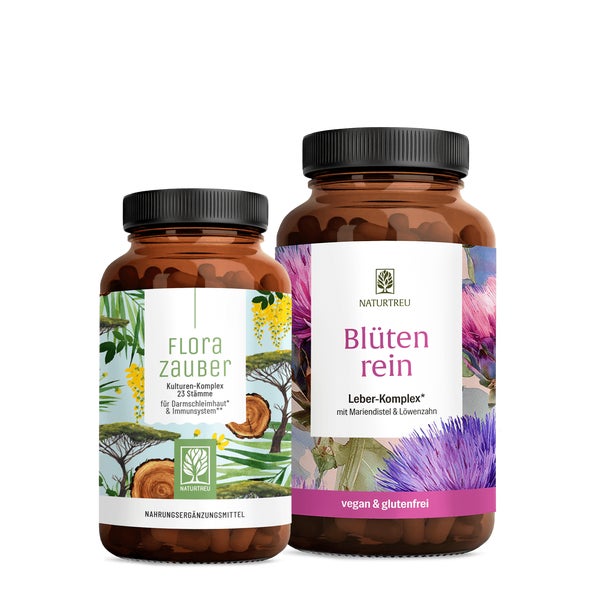 FLORAZAUBER BLÜTENREIN Paket: Bakterienkulturen für den Darm & Mariendistel, Artischocke + Cholin in einem veganen Bundle - NATURTREU® 109.2 g