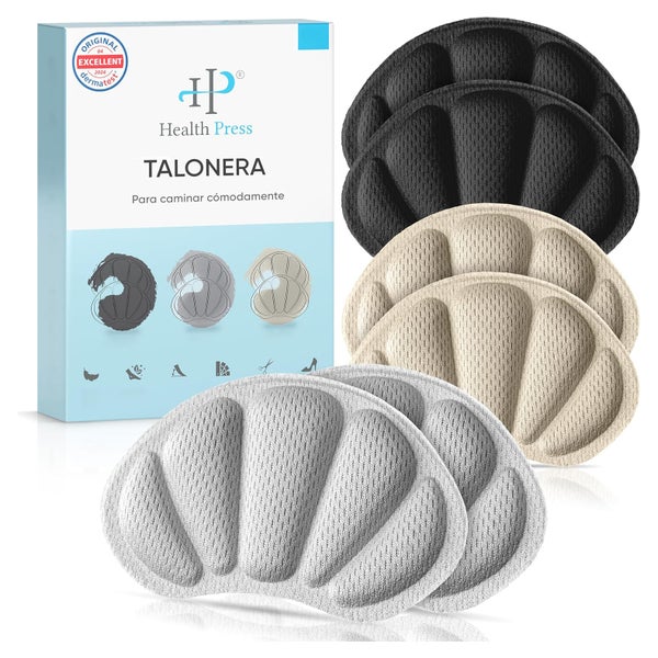 Health Press® Fersenpolster 3 Paar in Schwarz, Grau, Beige 6 St