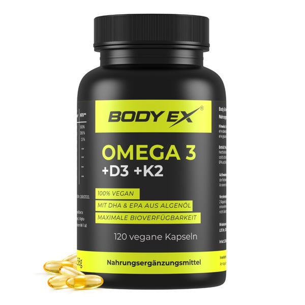 Body Ex® Omega 3 + D3 & K2 Kapseln, 100% vegan aus Algenöl 180 g