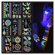 Neon Tattoos UV Body Face Painting 9 Blätter Temporäre Tätow 1 St
