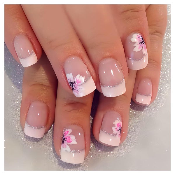 Press on Nägel 24 Stück French Glitter Rosa Full Cover 1 St