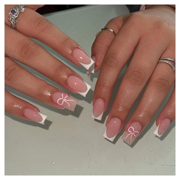 Falsche Nägel Press On Full Cover Tips Weiß French Bow 1 ml 1 St