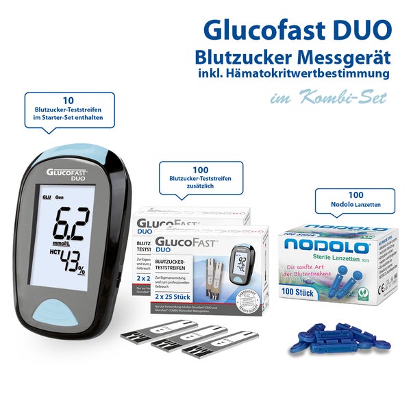 GlucoFast DUO BZ Messgerät (mmol/l) + 110 TS + 110 Lanzetten 1 St