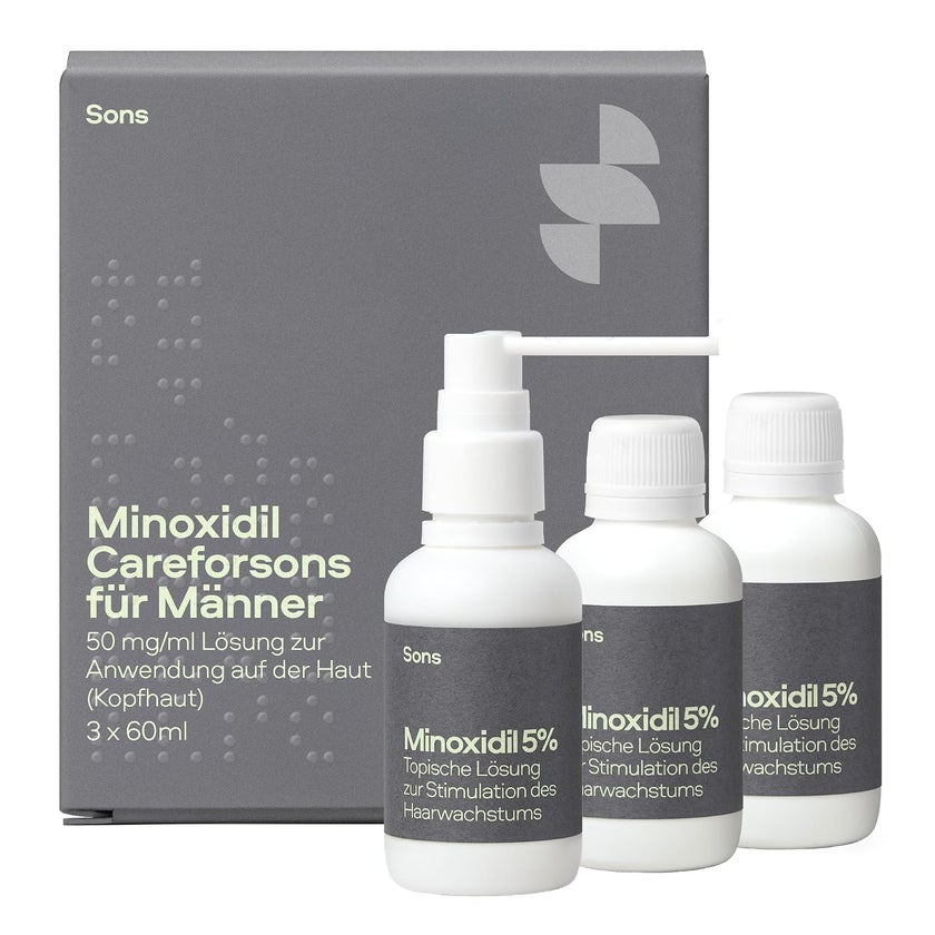 SONS Minoxidil 50mg/ml Lösung für Männer bei erblich bedingtem Haarausfall, Pumpspender, 3 Monate 3X60 ml