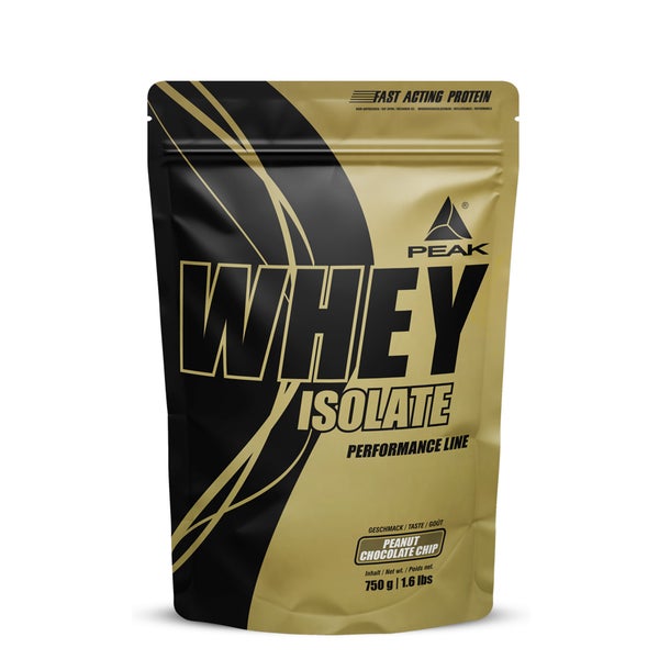 PEAK Whey Protein Isolat - 750g - Geschmack Peanut Chocolate Chip I 25 Portionen I sehr hoher Proteinanteil aus 100% Molkeprotein-Isolat I zucker- & fettarm I für Muskelaufbau & -erhalt