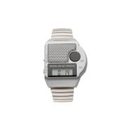 Digitale Armbanduhr mit großem Sprachknopf Metallzugband silber 1 St