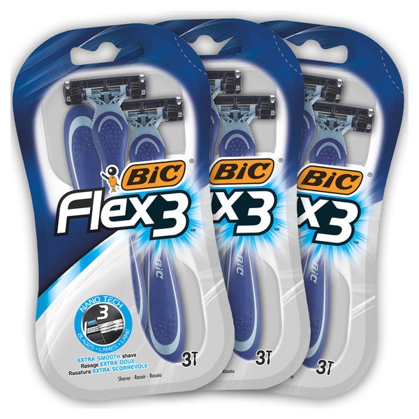 BIC Flex3 Einwegrasierer für Männer – Set mit 3 x 3er Pack 9 St