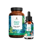 Produktabbildung: Algenkraft für Groß und Klein Paket: Algenkapseln für Erwachsene & Algentropfen für Kinder in einem veganen Bundle - ALGENKRAFT & ALGENKNIRPS - NATURTREU® 197.5 g