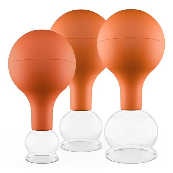 Pulox Schröpfgläser aus Echtglas mit Saugball - Set Trio klein in Braun: 25mm, 32mm, 40mm 3 St