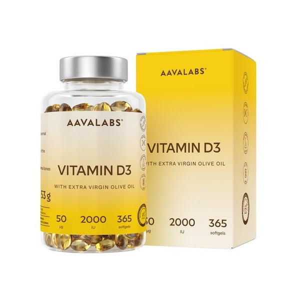 Aavalabs Vitamin D3 2000 IE mit Olivenöl, 365 Kapseln 365 St