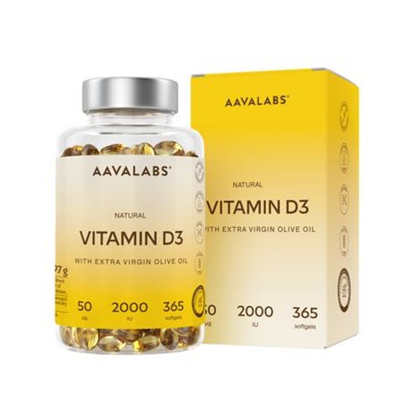 Aavalabs Vitamin D3 2000 IE mit Olivenöl, 365 Kapseln 365 St