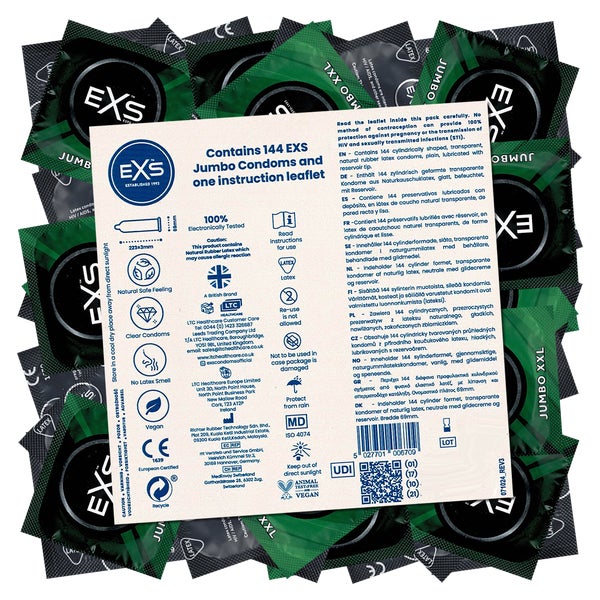 «Jumbo 69» Vorratsbeutel – 144 extra breite Latexkondome (144 Kondome) 144 St