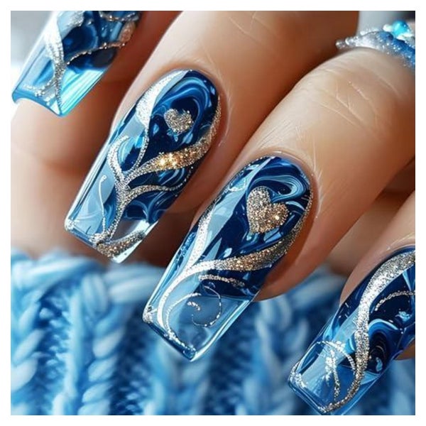 Nägel zum Aufkleben 24 Stück Softgel French Square Herz Gold 1 St