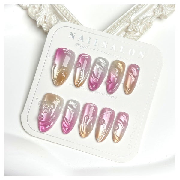 Künstliche Fingernägel Press On Kurz Ombre Rosa 3D Cat Eye Y 1 St
