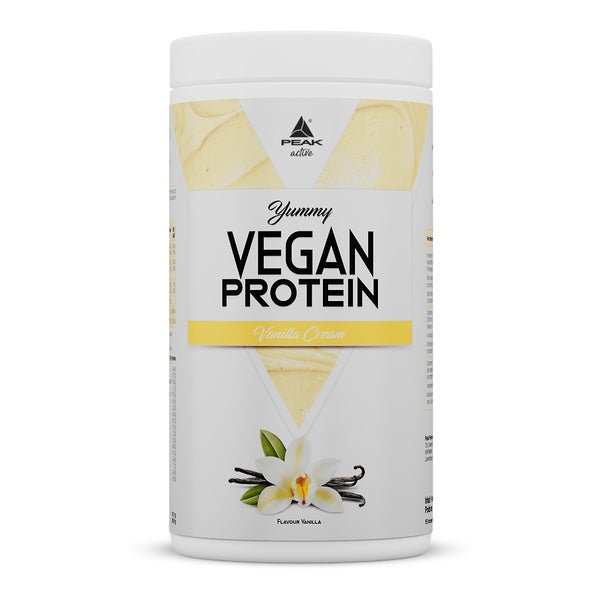 PEAK Yummy Vegan Protein - 450g - Geschmack Vanilla Cream I 15 Portionen I Proteinquellen: Kürbis, Favabohne, Erbse, Mandel, Hanf I frei von Gentechnik I glutenfrei 450 g