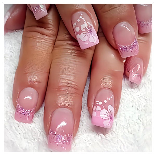 Künstliche Nägel 24 Nude Square Kurz Klebenägel Pink 1 St
