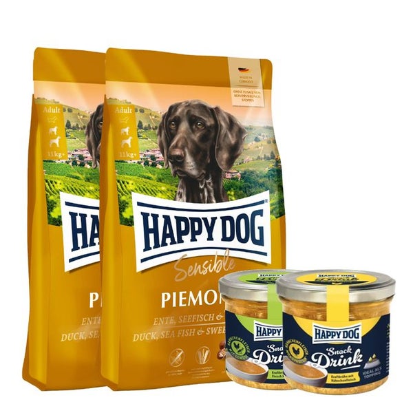 Happy Dog Sensible Piemonte + Happy Dog Snack Drinks 21 kg
