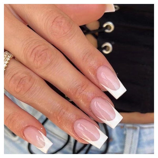 24 Stück Nude White French Tip Kunstnägel Press on Nails 1 St