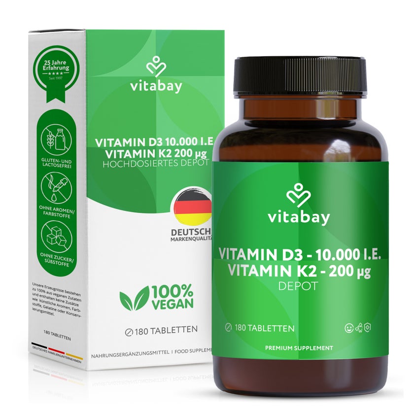 Vitabay Vitamin D3 10000 I.E. + K2 200 mcg Depot Tabletten 180 St